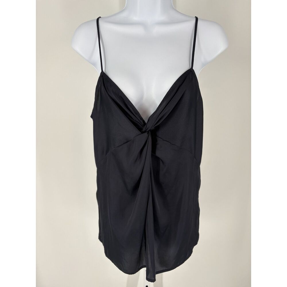 H&M Dark Navy Satin Cami Top | Spaghetti Strap Twist Front Blouse